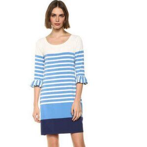LILLY PULITZER Sophie Knit Dress Women's M Blue Ivory Stripe Ruffle Bell Sleeve